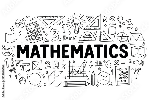 Math symbols and concepts illustration with geometry and algebra elements