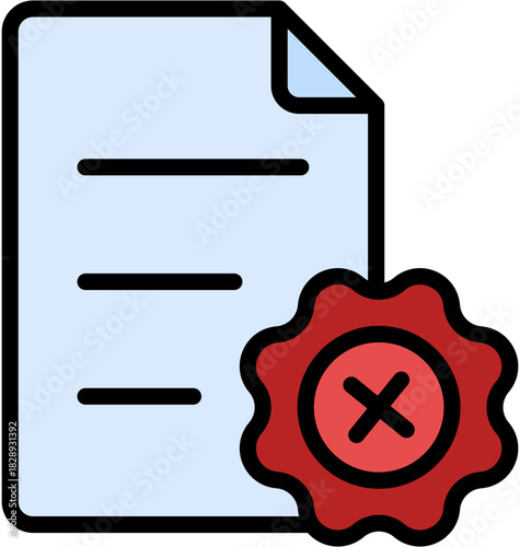 Rejected Document with Cross Stamp Red Seal Icon in Flat Outline Line Style