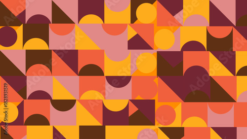 Colorful Geometric Abstract Pattern Background. Retro Modern Shapes with Bold Vibrant Retro Geometric Shape or Pattern with Vintage Pastel Color. Trendy Mid-Century Style Decorative Design. 