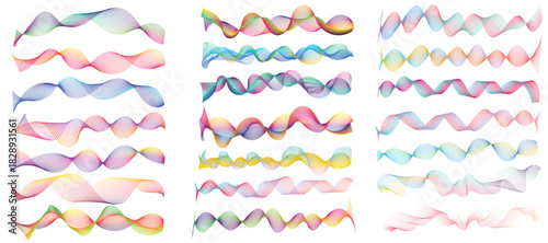 Colorful Abstract Wave Line Elements Set. Vibrant Gradient Flowing Ribbon Shapes for Modern Design, Motion Graphics, Posters, Branding, and Creative Digital Artwork Collections.