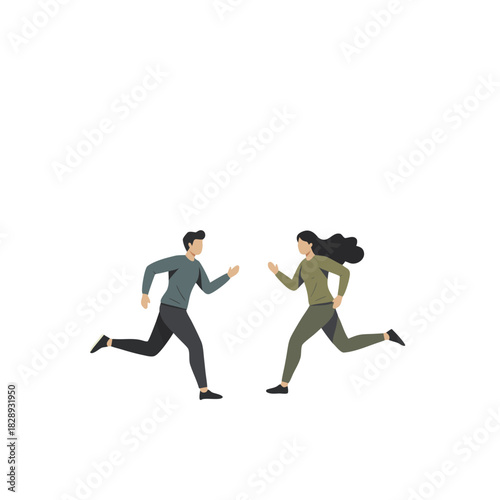 Two People Running Through Tall Grass Towards Each Other With Trees In The Background During Early Morning Jogging Session