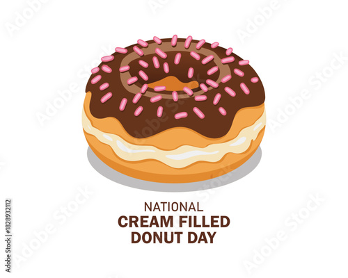Delicious chocolate glazed donut with cream filling celebrates national cream filled donut day