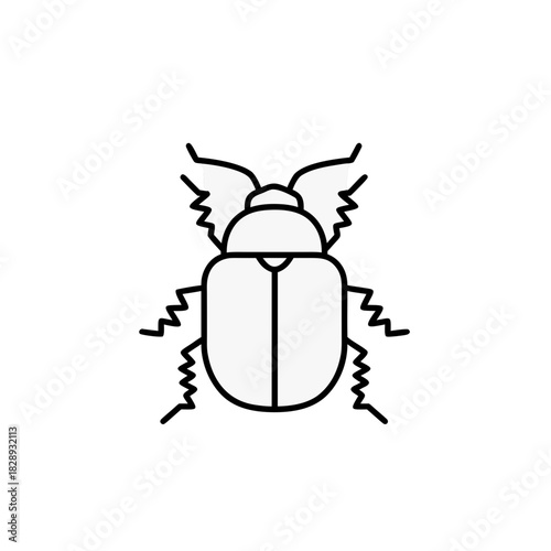 Stylized White Scarab Beetle Icon with Wings Isolated on Black Background Simple Graphic Symbol
