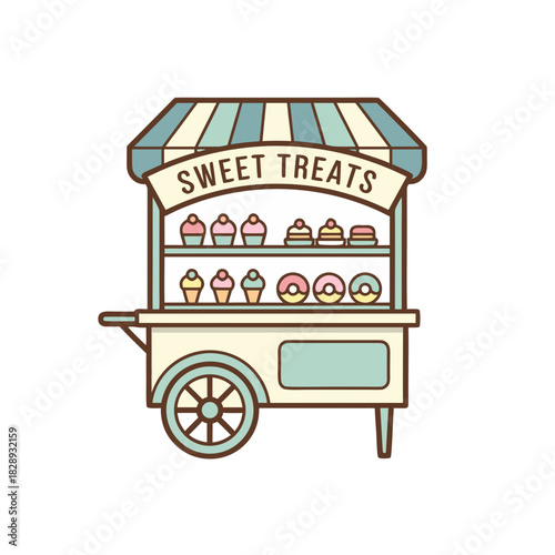 Sweet Treats Food Cart With Cupcakes Donuts And Cakes In A Pastel Palette