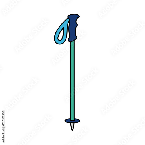 Teal and Blue Ski Pole with Black and White Tip and Black Grip on Black Background