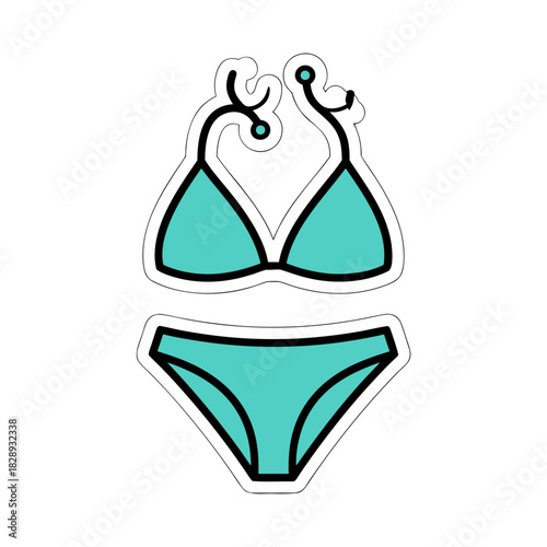 Teal Bikini Set Sticker Style Vector Art Minimalist Clean Design Black Background