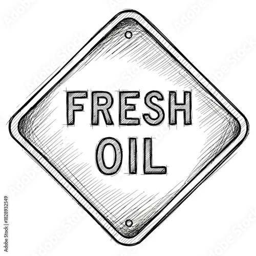 Fresh Oil Sign, a detailed line drawing evoking industrial maintenance and caution