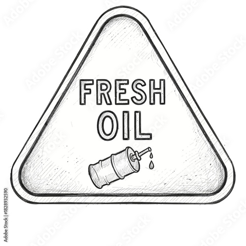 Hand Drawn Sign with Fresh Oil Message Inside a Triangle Symbol