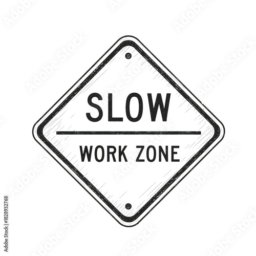 Minimalist Slow Work Zone Sign Isolated on White Background, Safety First