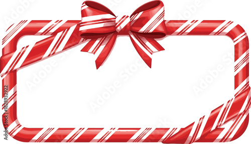 Festive candy cane frame with a red bow, perfect for holiday greetings and winter celebrations.