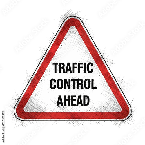Stylized Traffic Control Ahead Sign Illustrating Roadway Safety Measures