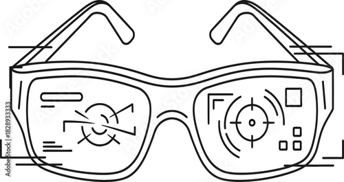 Futuristic augmented reality glasses displaying digital information on lenses