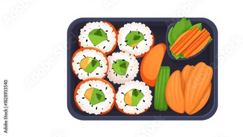 Delicious gourmet Japanese sushi rolls with fresh fish, rice, and wasabi on a white plate
