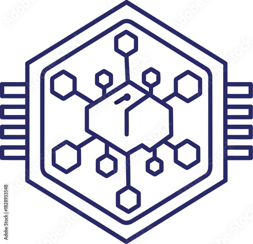 Abstract digital network connection within a hexagonal circuit board design