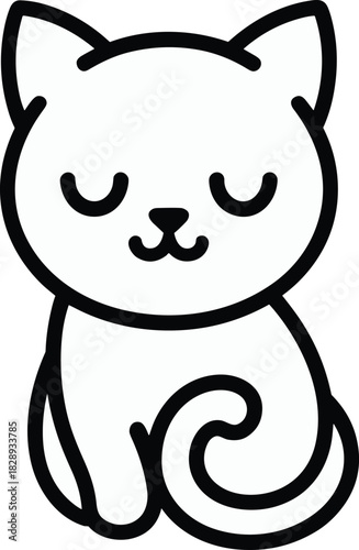Simple black outline of a cute cat with closed eyes