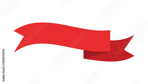 Vibrant red ribbon banner isolated on white background for promotion and design