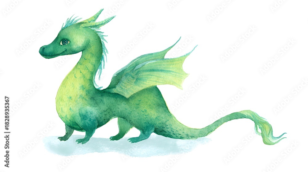 Obraz premium Charming green dragon illustration a whimsical friend perfect for children’s books and magical stories
