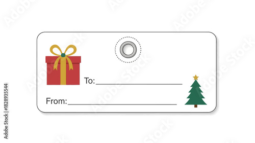 Festive gift tag with Christmas present and tree design
