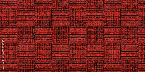 Red woven burlap sackcloth fabric texture with a seamless brown wallpaper backdrop design