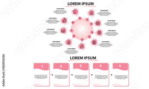 Collection of vector circle chart infographic templates for presentations, advertising, layouts, annual reports. 5 options, steps, parts	