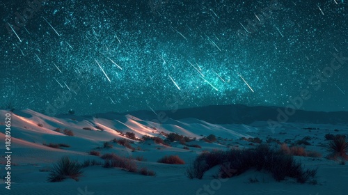 Winter Nightscape - Snow-Covered Hills Under a Dazzling Starry Sky, Illuminated by Soft Light.