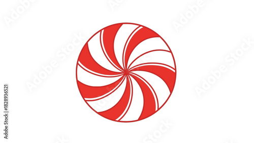 Red and white spiral peppermint candy with a round shape against a stark white backdrop