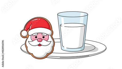 Santa cookie  milk on a plate featuring a cartoonish design  simple animation
