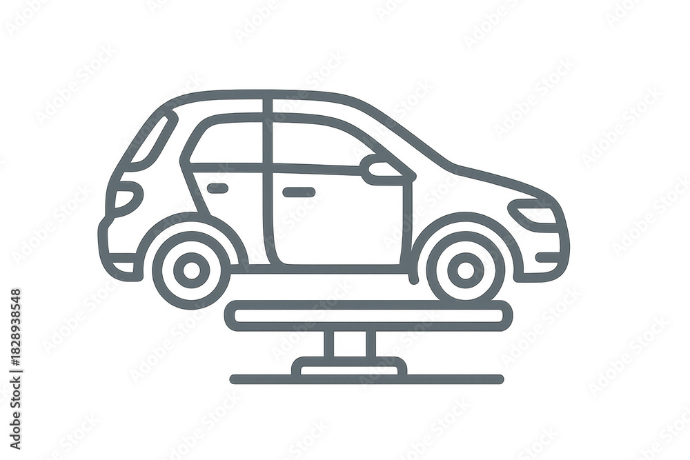 Fototapeta premium Car on hydraulic lift icon, vehicle service outline, isolated on transparent background