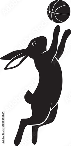 Silhouette of a rabbit jumping to dunk a basketball