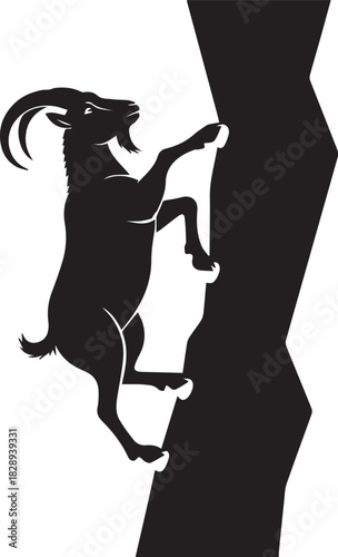Silhouette of a mountain goat climbing a steep rock face
