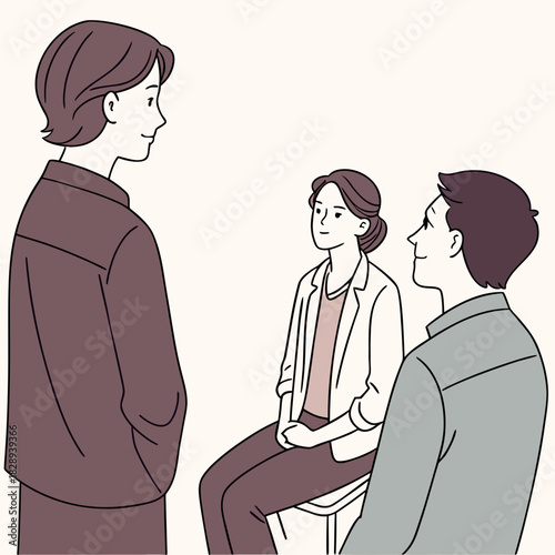 Diverse group of people engaged in a friendly conversation and discussion in a modern setting