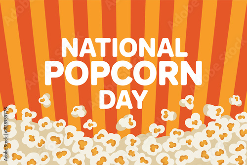 National popcorn day celebration banner with delicious snack on vibrant striped background