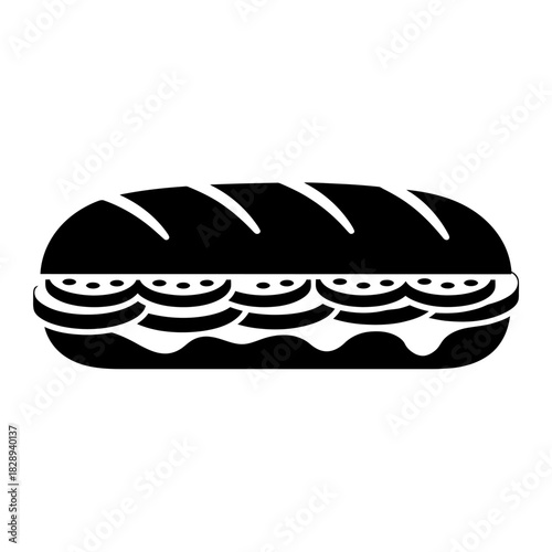 Submarine sandwich icon with layered fillings on a long bun, perfect for fast food design