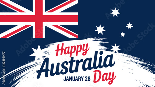 Happy australia day january 26 banner with flag elements and artistic brush strokes