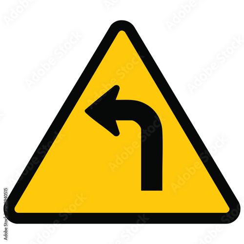 Sharp left turn ahead warning sign
