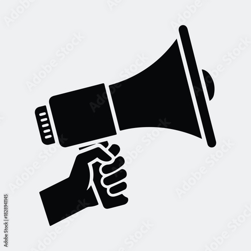Silhouette megaphone in hand communication announcement broadcasting vector illustration