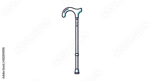 A minimalist light blue adjustable walking cane featuring a curved handle and a rubber tip, isolated on a clean white background.