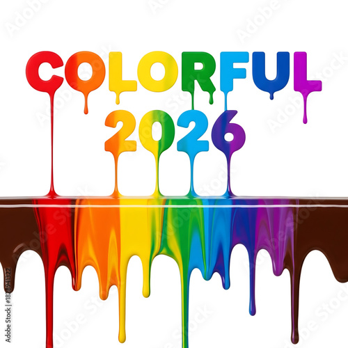 Vibrant colorful 2026 text with rainbow drips on black background
