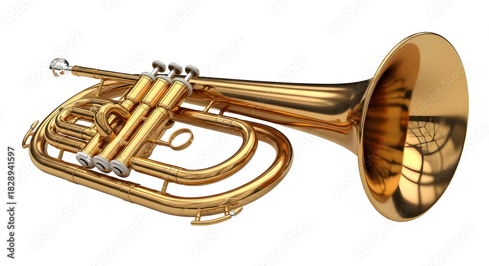 Obraz premium Title: Shiny Golden Tuba or Euphonium Musical Instrument 3D Render - Music, Orchestra, Band, Sound, Performance Concept 