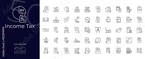 Income Tax Line Editable Icons set