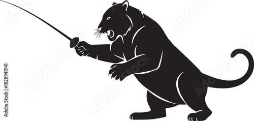 Black panther fencing with a sword silhouette