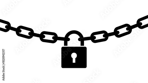 Black padlock and chain icon illustrating strong data security, digital privacy, internet protection, locked access, and secure connection.
