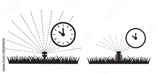 Automated lawn sprinkler system icon illustrating efficient irrigation schedules and varied watering patterns for smart garden water management.