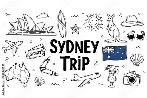 Sydney trip highlights: opera house, kangaroo, and australian icons in black and white
