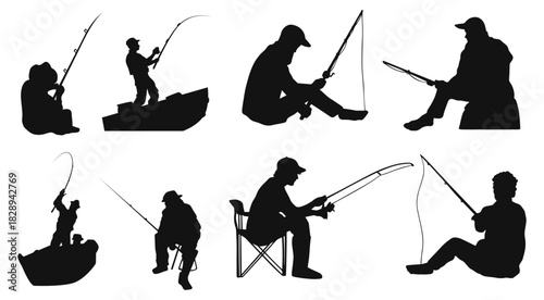 Fishing Silhouette Collection. Fishing Poses & Activities