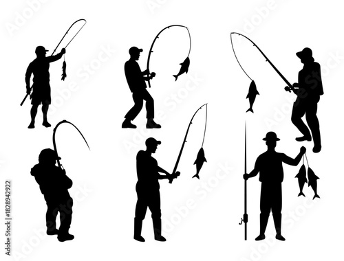 Fishing Silhouette Collection. Fishing Poses & Activities