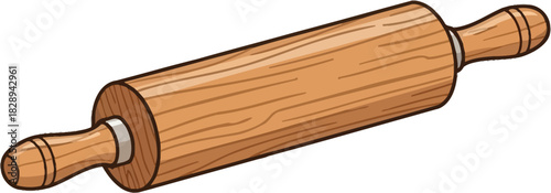 Cartoon Illustration of Wooden Rolling Pin with Handles | Baking & Kitchen Tool