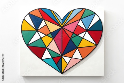 Free Download Colorful Heart Artwork Made With Triangles Displayed on a White Wall - GFXLoad