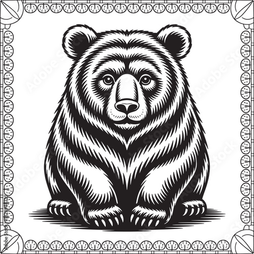 woodcut style wild animal bear Black art