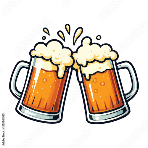 Two toasting beer mugs, Cheers.